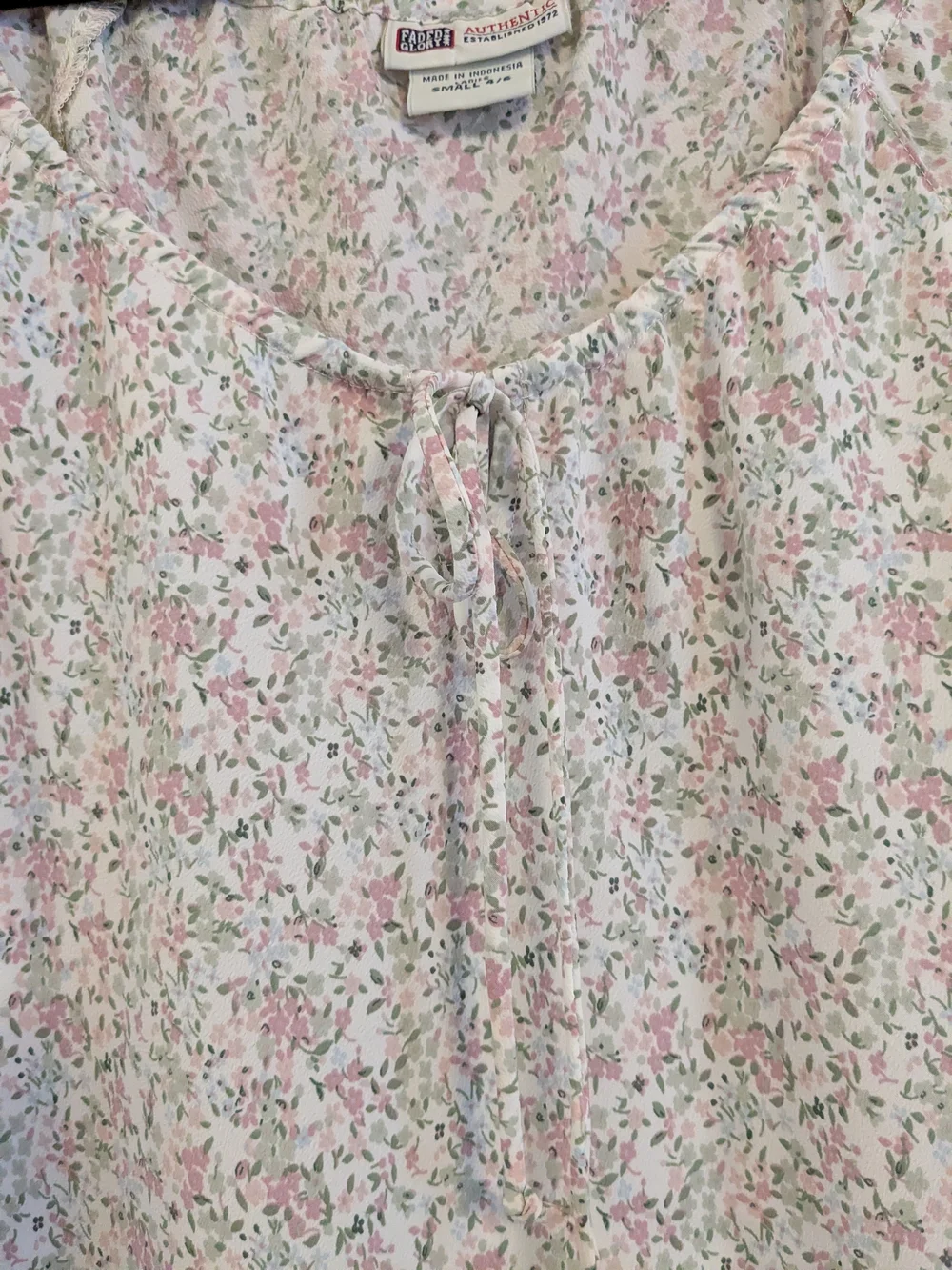 Faded Glory Vintage Pink and Cream Floral Midi Dress with Tie Neck - Picture 4 of 11
